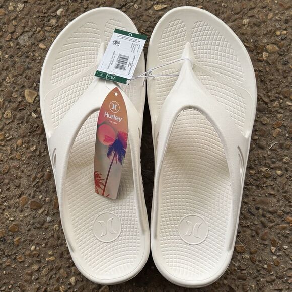 NEW Hurley Men’s Injection Size 12 Flip Flops – Cream Non-Slip Sandals – Casual - Picture 1 of 12